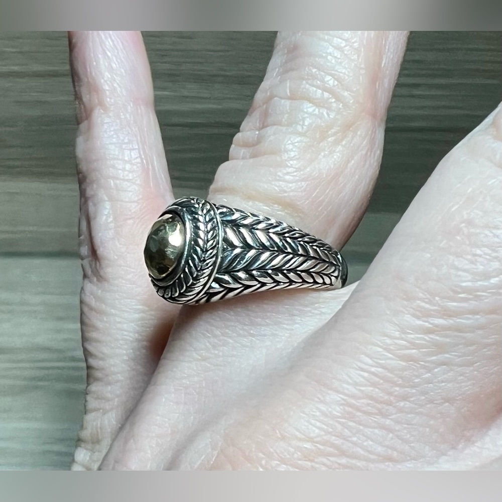 Designer JAI John Hardy Sterling Silver/14 K Gold Basket Weave Ring, Size 5 - Picture 6 of 8